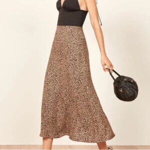 Reformation Leopard High-Waisted Midi Bea Skirt - Size 2